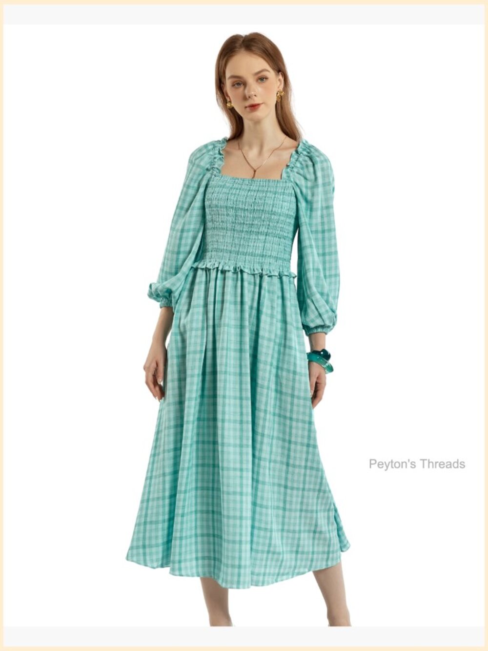 Sunlit and Airy Square Neck Midi Dress - Fit & Flare, Lightweight Polyester - Picture 7 of 7